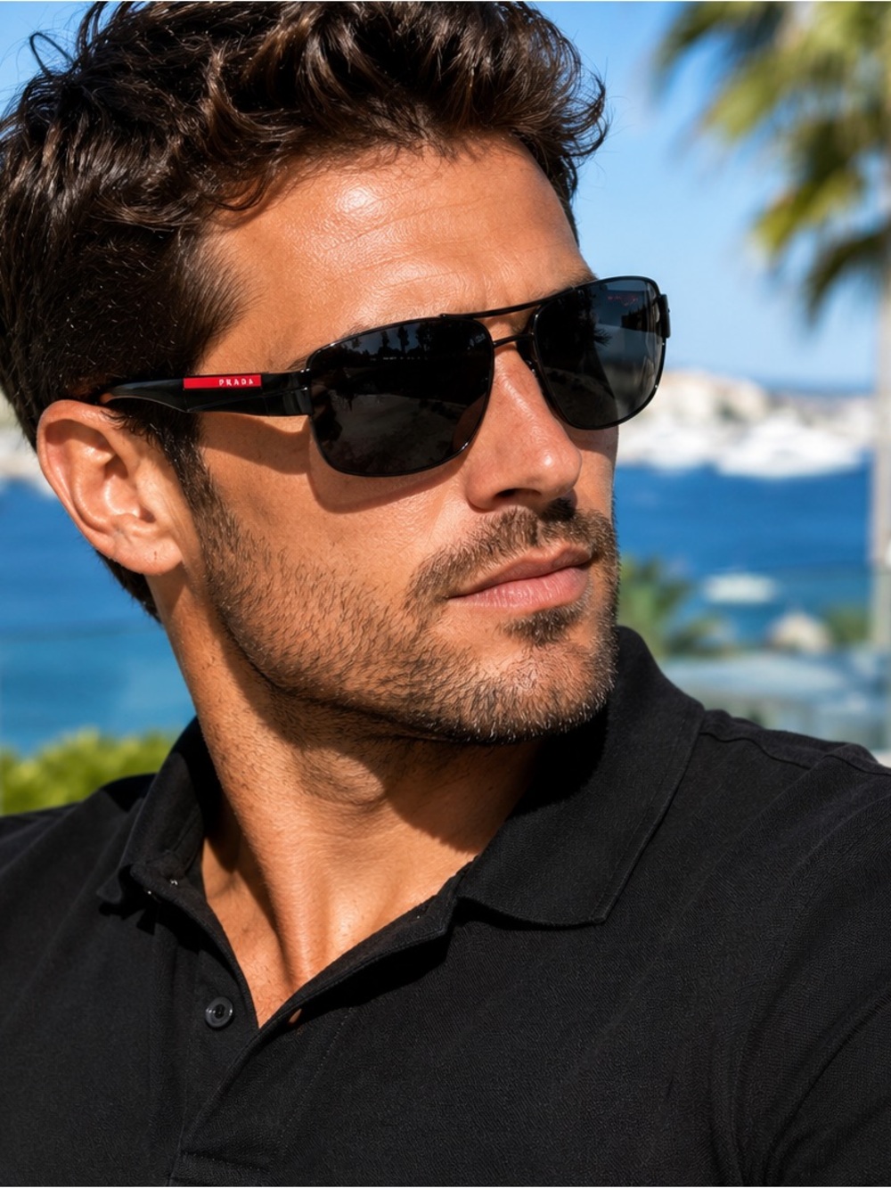 Prada Linea Rossa SPS 53N Polarized Sunglasses Black Red NIB Authentic Luxottica